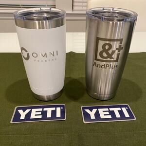 YETI Rambler 20 oz Tumbler Lot of 2 Stainless Steel Vacuum Insulated Logos